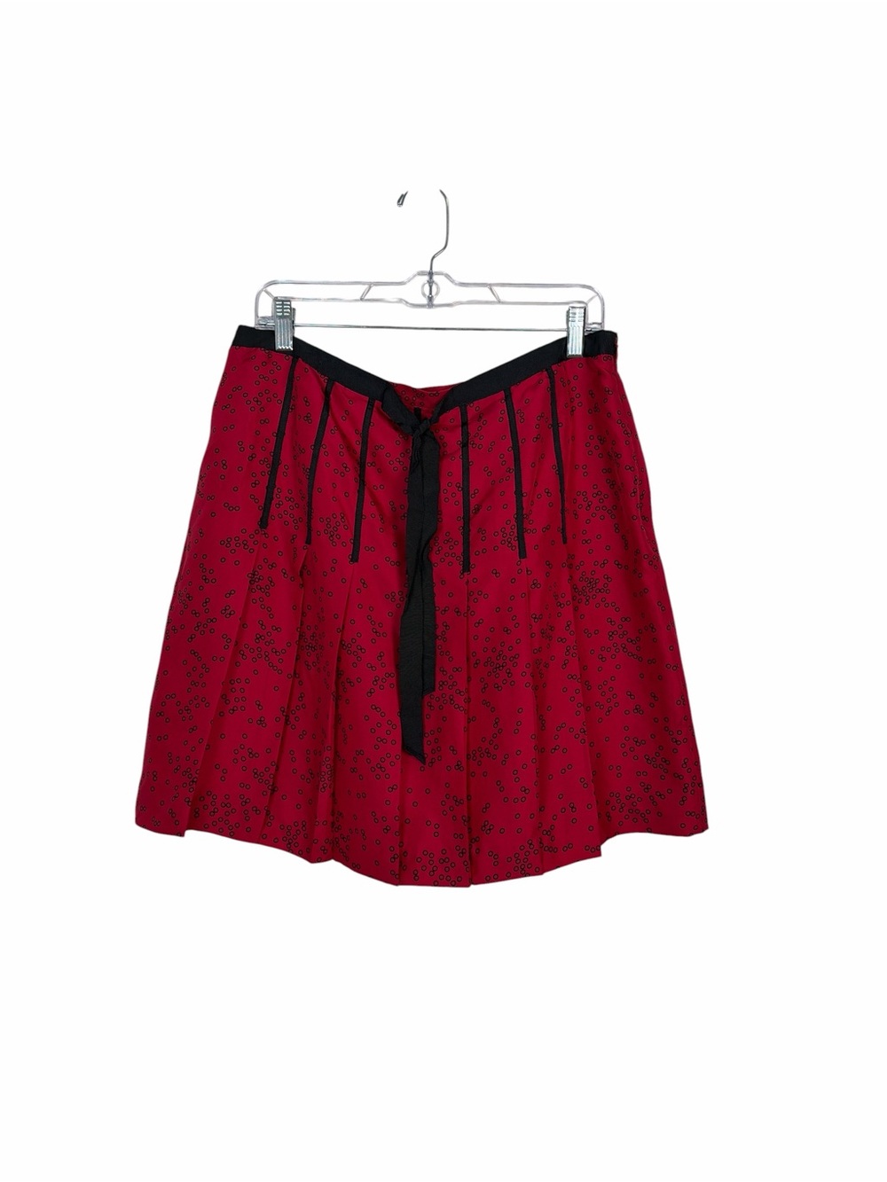 INC International Concepts Y2K Size 14 Red Black 100% Silk Pleated Skirt